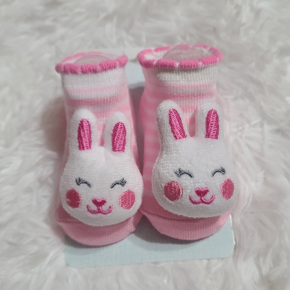 Kidgets Baby Pink 3D Striped Rabbit Socks Size 0-12M (NWT)